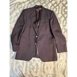 Vtg Stafford 40R Navy Hopsack Gold Button Mens Blazer Suit Jacket Sport Coat